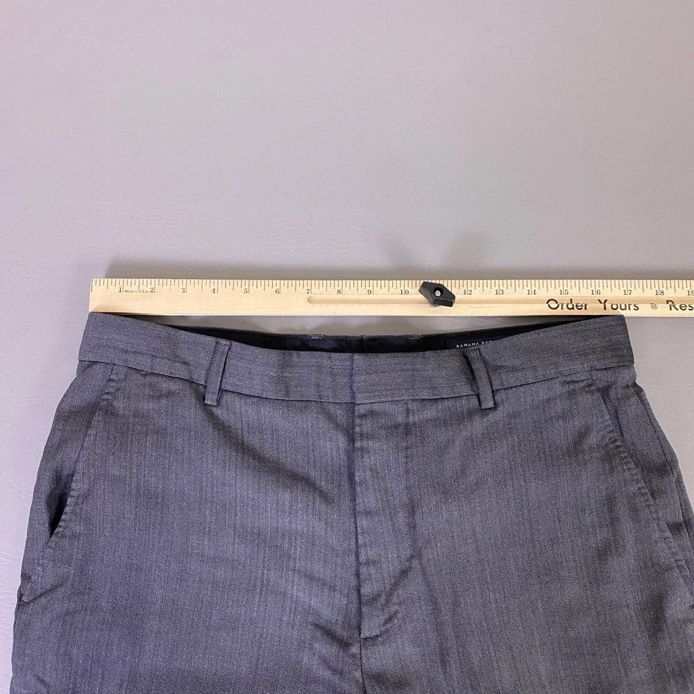 Banana Republic Dress Pants Mens 35x32 Straight Fit 100% Wool Gray‎ Herringbone